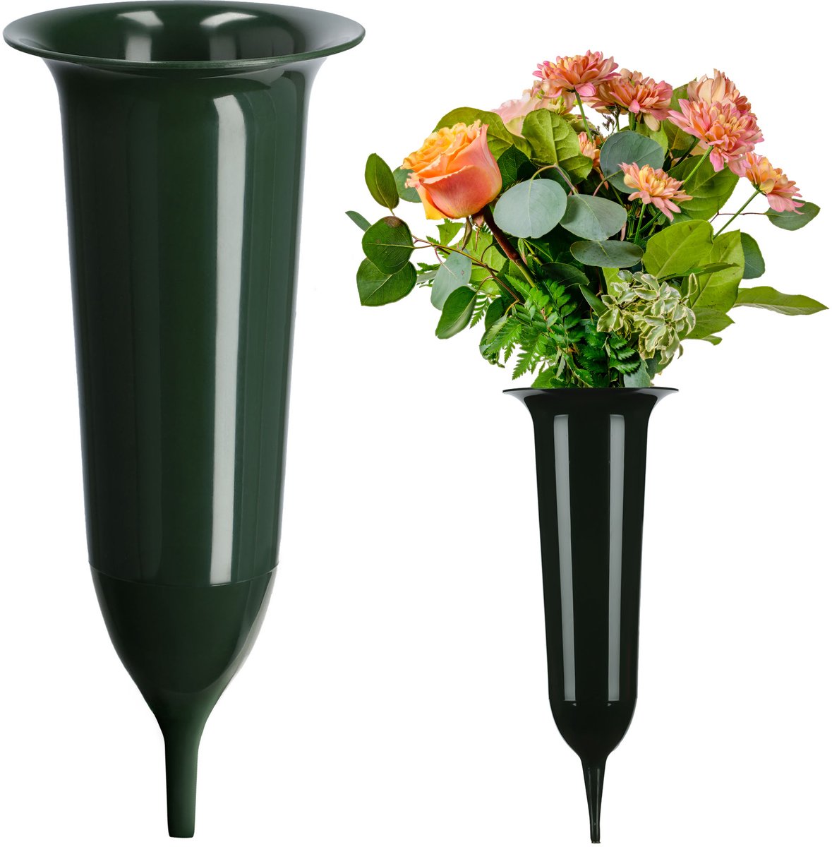 KADAX Grafvaas van Kunststof - Weerbestendige en Vorstbestendige Bloemenvaas voor Begraafplaats - Steekvaas met Grondpen voor Grafdecoratie (12 cm)