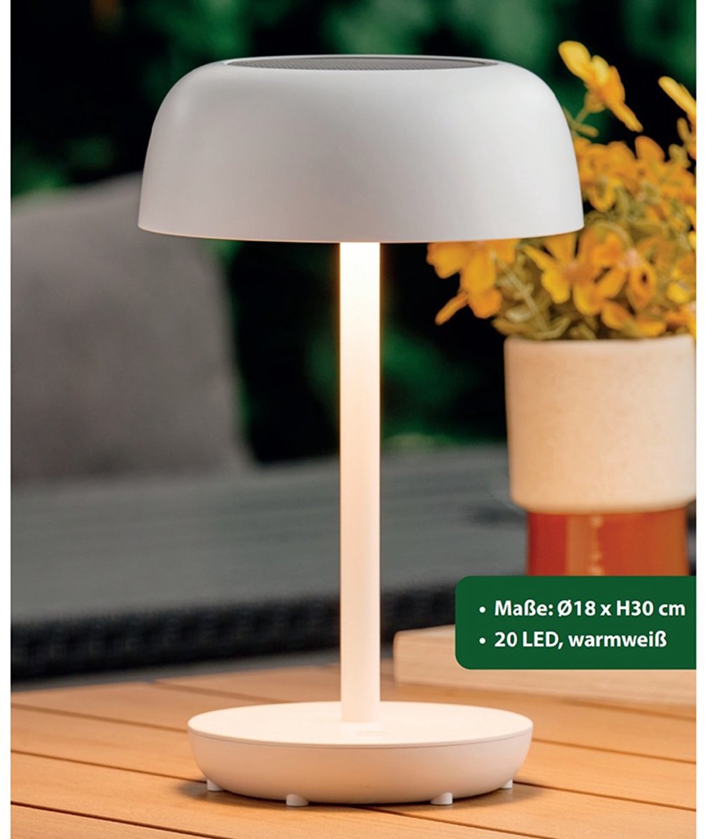 Kynast Solar Tafellamp - Ø18 x 29 cm - Warm Wit Licht - 1200mAh Accu - Wit - Voor Binnen en Buiten