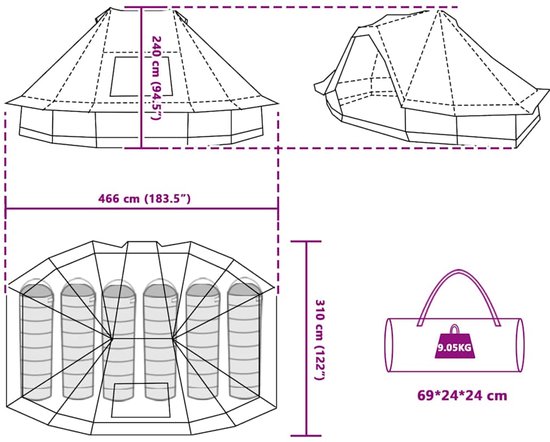 vidaXL - Familie - Tent - Tipi - Groen - 6-Persoon - Waterdicht van Vidaxl — afbeelding 5