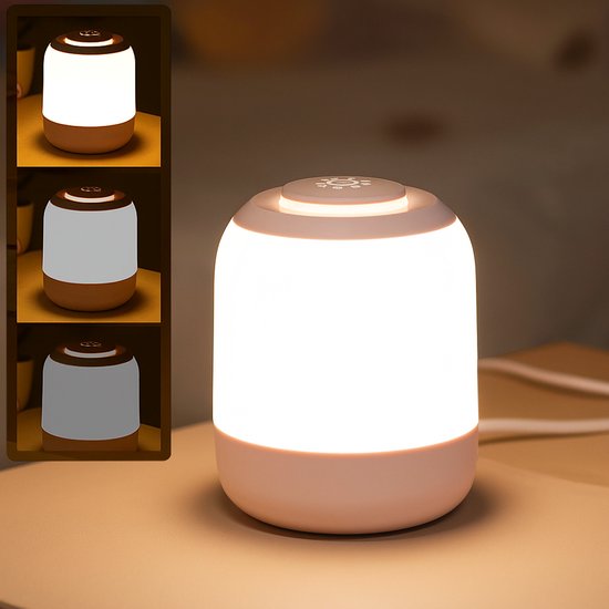 Best Active Touch Nachtlampje op Stroom - Dimfunctie - USB C - 3 Lichtkleuren - LED - Camping Lamp - Tafellamp - Slaapkamer Lamp - Leeslamp - Wit