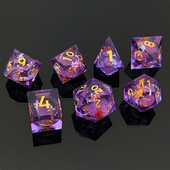 Ensemble de dés Joya Kids® Dungeons and Dragons | Set de Dés DnD Polydice avec Core liquide | Ensemble de dés D&D | Ensemble de 7 pièces en résine | Coffre de rangement de Luxe inclus | Liquid Core Pink avec carpe koï