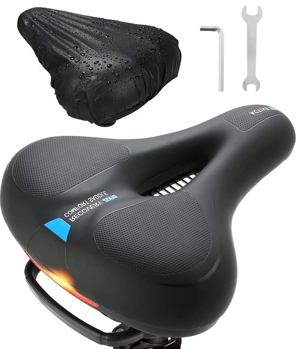 Dayshake Fietszadel - Incl. Zadelhoes - Reflecterend en Ventilerend - Heren / Dames - Waterdicht Fiets Zadel - Zwart