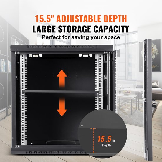 Armoire réseau 12u, montage mural, profondeur 39 cm, capacité de charge 90 kg, avec porte vitrée verrouillable