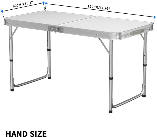 Rumi Vouwtafel - inklapbare plooitafel - klaptafel - tafel 120x60cm - Aluminium opvouwbare campingtafel - mini-bijzettafel - Vouwtafel lichtgewicht reistafel voor kamperen van Rumi — afbeelding 2