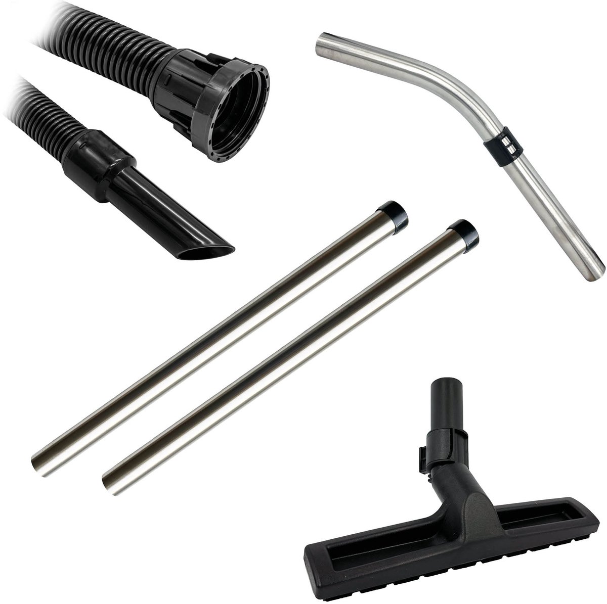 Multaparts® hulpstukken set geschikt voor Numatic Henry / Hetty series parket zuigmond, complete stofzuigerslang (2.5 meter), RVS buizen & RVS zuigbocht | Vervang alle hulpstukken in 1 keer | Professionele kwaliteit onderdelen voor een setprijs