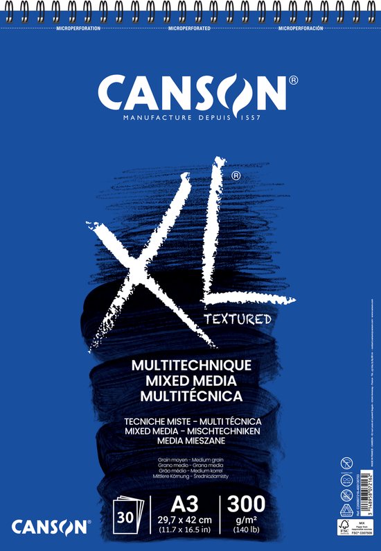 Aquarelblok - Canson XL Mix Media A3 300grams - 30vel spiraal