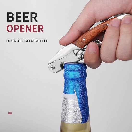 Tire-Bouchon Sommelier Manuel En Acier Inoxydable Avec Coupe-Capsule Et Décapsuleur - Bois