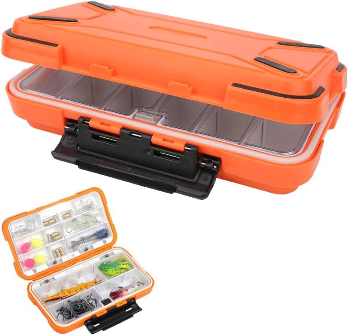 Allecto Plus - Waterdichte Vistent Organizer met Dubbelzijdige Compartimenten voor Aas, Haken en Accessoires. Dikkere Plastic Box voor Vliegvissen - Oranje.
