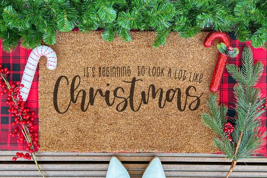 Paillasson Coco De Noël 60 X 40 Cm - Motif Sapin, Antidérapant, Pour Intérieur/extérieur Couvert