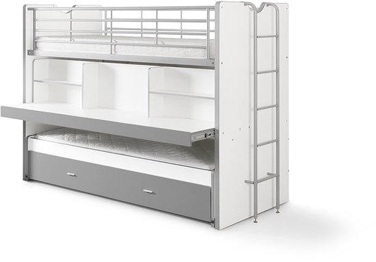 Lit mezzanine Bonny 80 avec bureau et tiroir de lit - gris - Vipack - Lits mezzanines avec bureau - Gris - Métal|Panneaux de particules - Lits mezzanines avec bureau