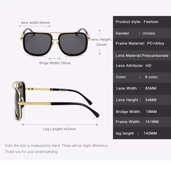 Zonnebril Heren - Designer - Zwart met Goud - Mode - Luxe - Inklapbaar van Merkloos — afbeelding 5