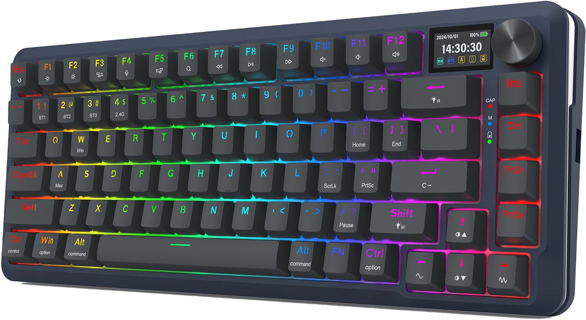 Redragon K708-RGB-PRO 81 toetsen drieweg mechanisch toetsenbord RGB achterverlichting Gasket Sunuo lineaire schakelaar - Zwart thumbnail 2