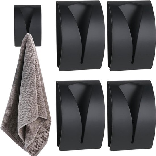 Foto: Handdoekhaakjes set rvs set van 4 stuks handdoekhaak zelfklevend handdoekhouder badkamer theedoek klem handdoek klem handdoek haak zonder boren wand ophang haak keuken ophanghaak handdoekhanger haakjes zwart