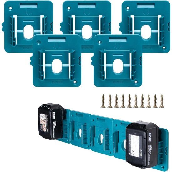 Support mural pour batterie Makita 18 V (lot de 5) - Compatible avec BL1860, BL1850, BL1840 et BL1830 (avec 10 vis, sans batterie)