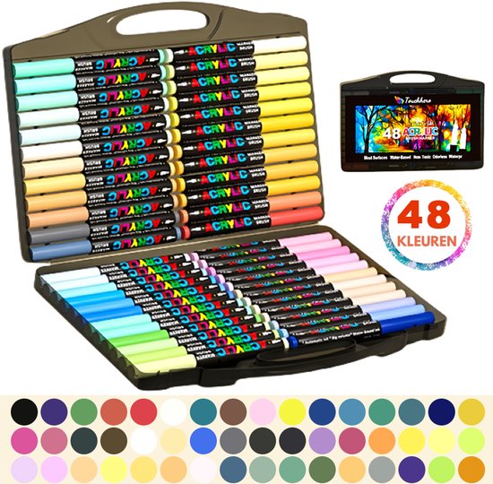 Set de 48 Marker acryliques - Marqueurs de peinture Happy Stones - Peinture avec des Marker Acryl - Adultes et Enfants