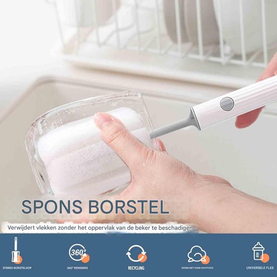 TOVBMUP 4 Reinigingsborstels - Sponsreinigingsborstel - Spons met handvat - Afneembare sponskop - Sterk absorberend - Geschikt voor glazen kannen, waterflessen, kopjes, kommen van Tovbmup — afbeelding 5