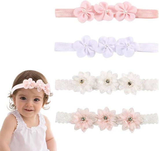 Roze babybloem hoofdband voor de eerste verjaardag. Kerst