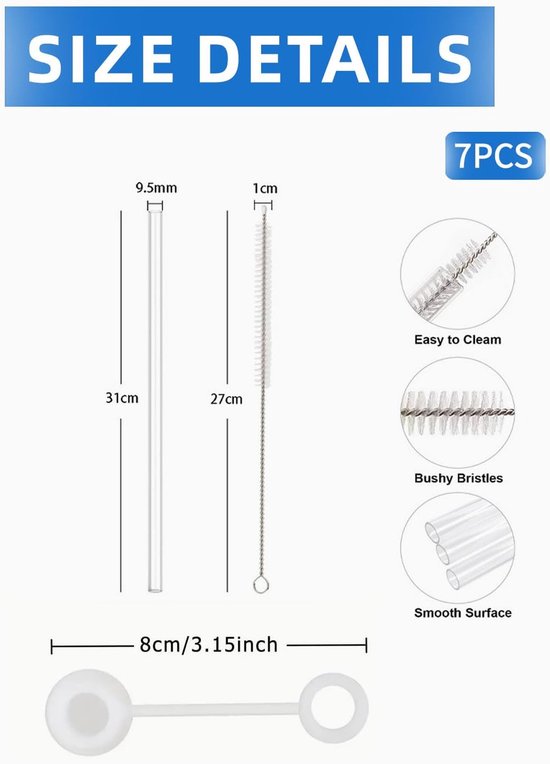 8 Stuks Herbruikbare Heldere Rietjes 31.5cm, Harde Plastic Rietjes met Reinigingsborstel, Doorzichtige Breed Milieuvriendelijk Drinkrietje voor Reisbeker Kop 30oz 40oz