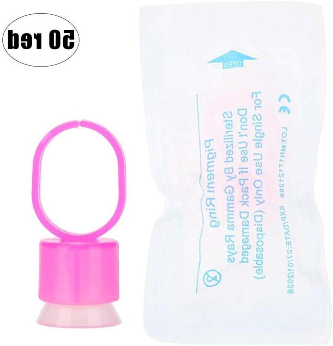 Tattoo Inkt Ring Cups Met Sponge Pigment Houder - Wegwerpbaar (50 Stuks Rood)