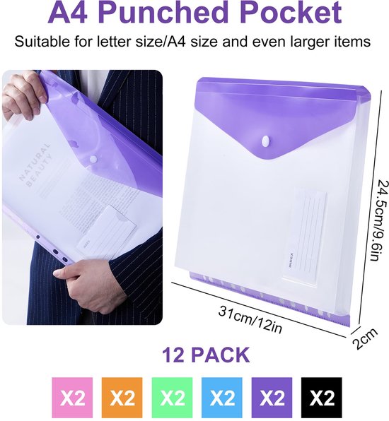 Documententas A4 archivering 12 stuks, 6 kleuren documententas met 11 ...