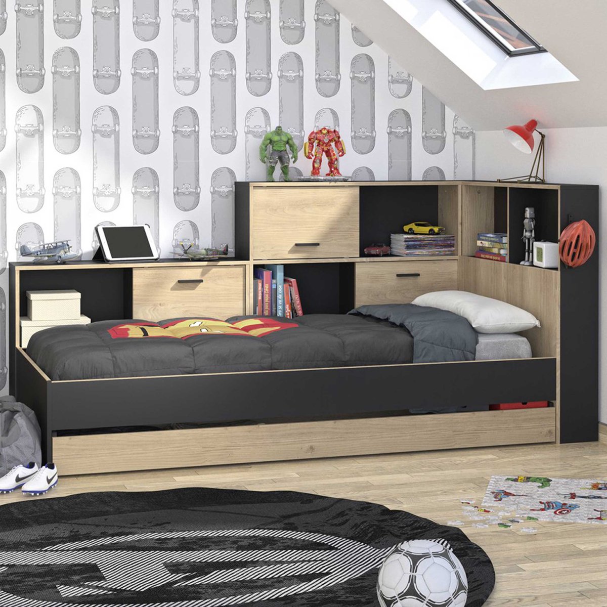 Diagone Tienerbed Tonight met opbergruimte en laden - 90 x 200 cm Bruin|Antraciet