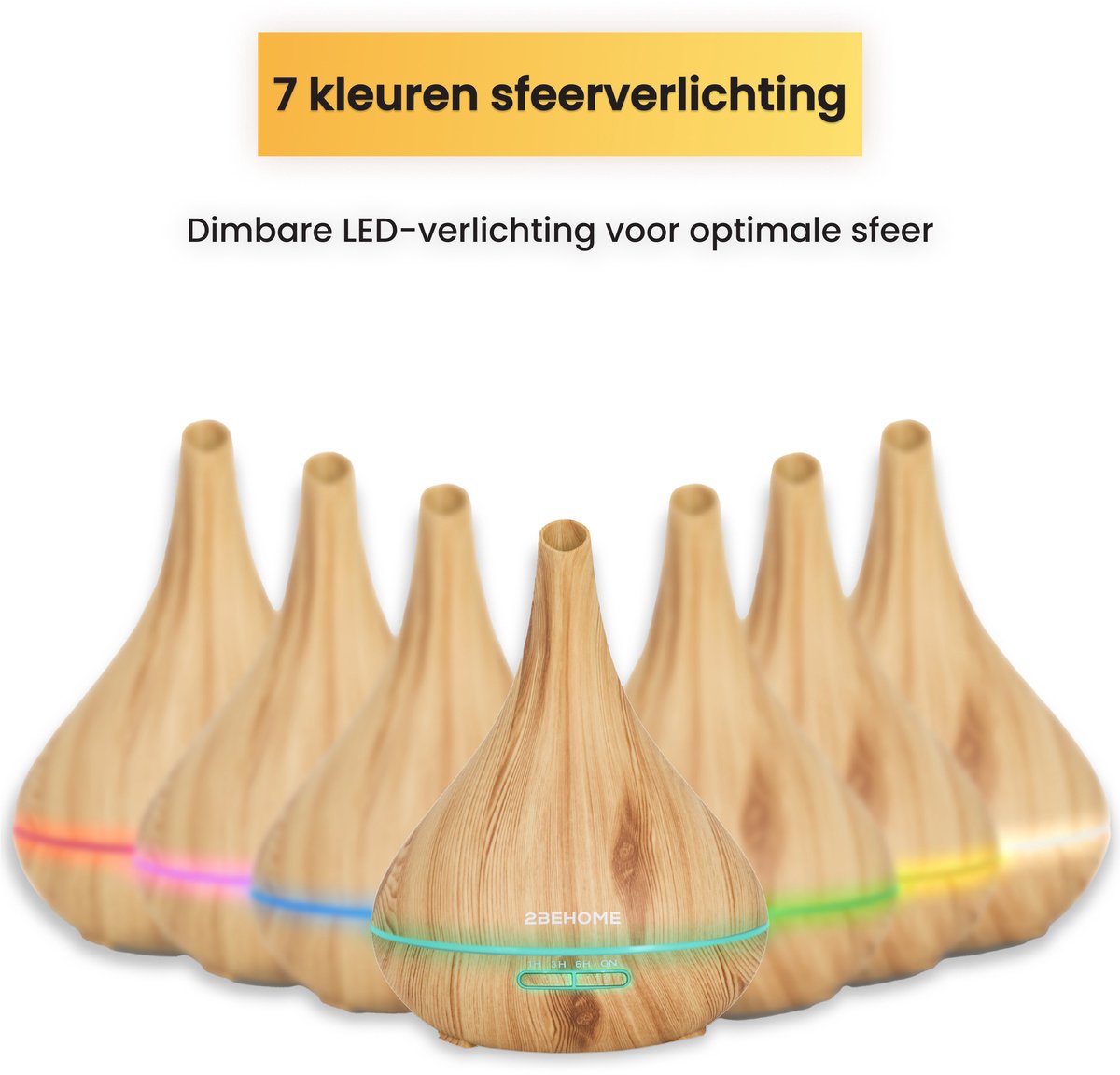 2BEHOME Aroma Diffuser met 2 Etherische Oliën & Afstandsbediening - 550ML - Aroma Diffuser Luchtbevochtiger - Etherische olie diffuser - Essentiele olie Aromadiffusers - Geurverspreider voor Aromatherapie - Lichte Houtlook — cadeau in Wonen & Interieur - foto 6