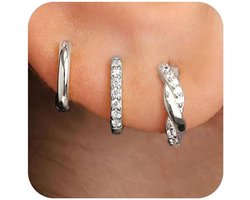 Set van 3 paar kleine sterling zilveren oorbellen voor meerdere piercings - lichtgewicht en hypoallergeen