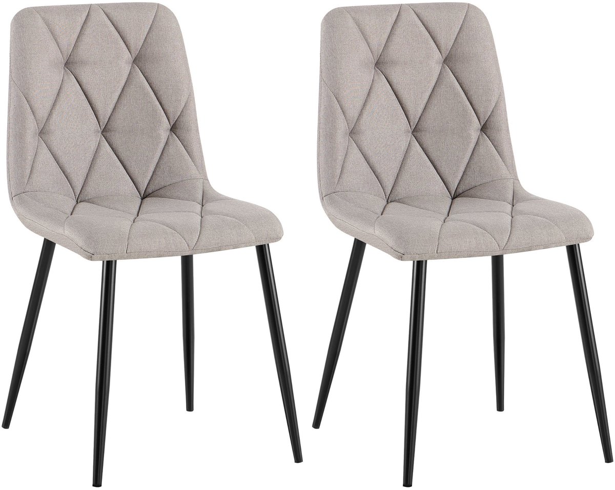 CLP Clairton Set van 2 Eetkamerstoelen - klassiek - met zwart metalen frame - Belastbaar tot 150 kg - fluweel - Velvet - Stof/licht grijs