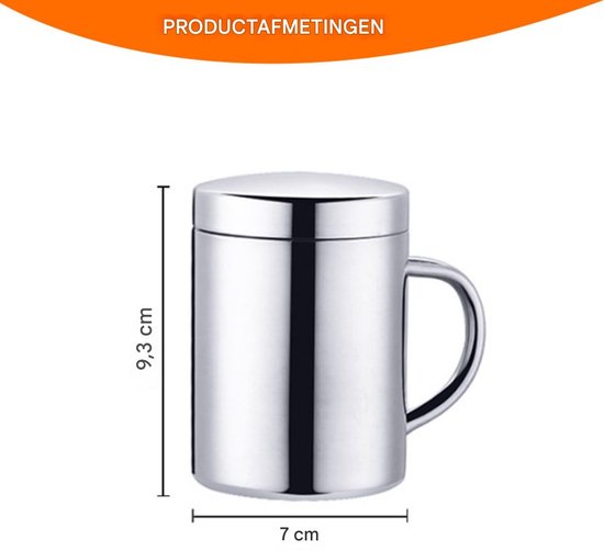 EXCITAT Beker - Rvs Mok - Thermosfles van roestvrij staal - Campingmok - Dubbelwandige geïsoleerde mok - Met deksel - 200 ml - Zilver — afbeelding 5
