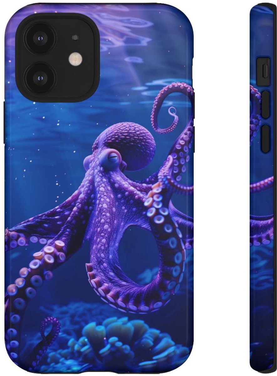 Paarse Octopus Onderwaterlandschap – Telefoonhoesje Geschikt voor iPhone 12