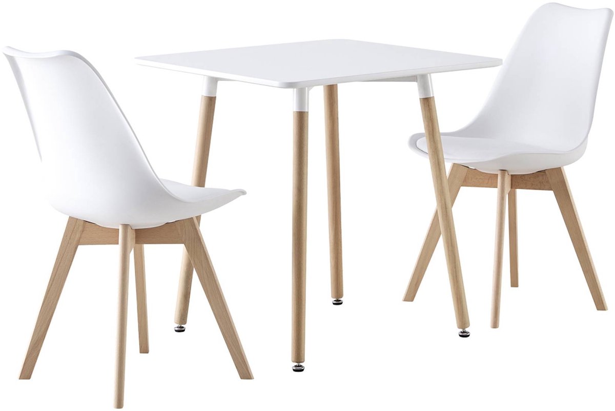 sweeek - Scandinavische vierkante eettafel in hout, 2 stoelen - hedvig