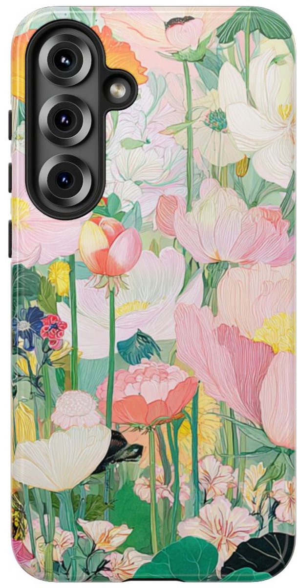 Fraaie Pastelkleurige Bloementuin – Telefoonhoesje Geschikt voor Samsung Galaxy S25 Plus