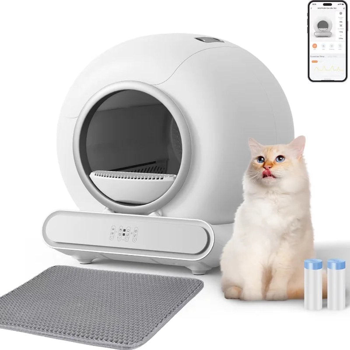 Kattenbak – Automatische Kattenbak – Zelfreinigende Kattenbak – Elektrische Kattenbak – Slimme Kattenbak – 65L Capaciteit – App Besturing