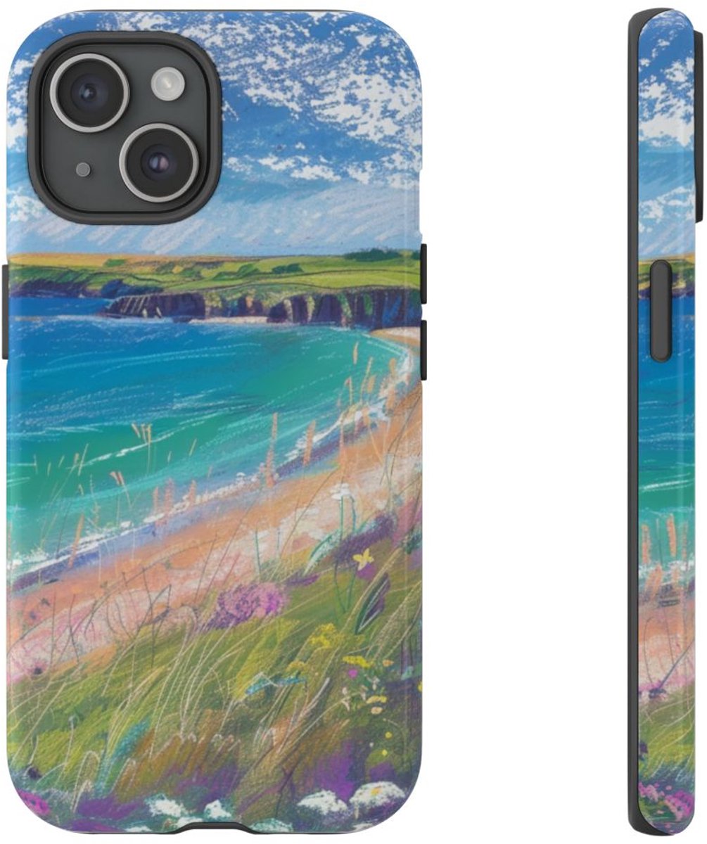 Kustbloemen en Strandlandschap – Telefoonhoesje Geschikt voor iPhone 15
