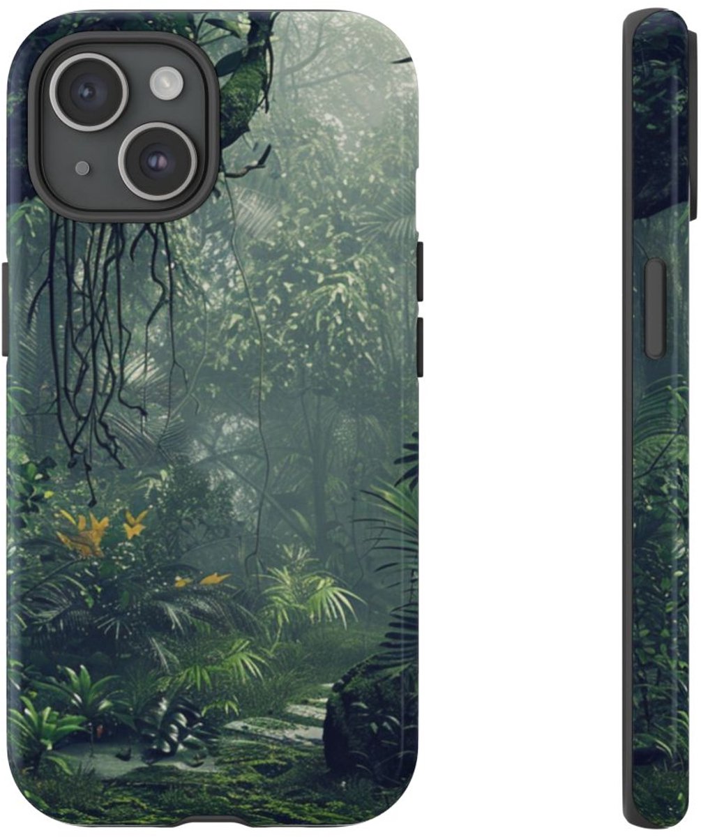 Dichtbegroeid Groen Junglepaden – Telefoonhoesje Geschikt voor iPhone 15