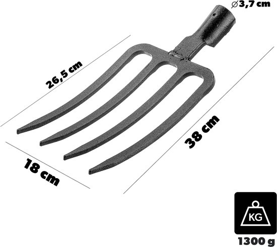 KADAX Tuinvork om te graven en los te maken, grafvork zonder steel, grafvork van gehard staal, lichte hooivork, vork, schutvork (zwart 4 tanden) van Merkloos	 — afbeelding 5