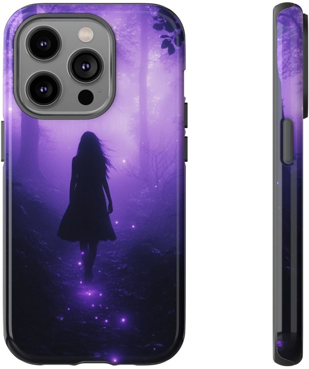 Silhouet in Gloeiend Paars Bos – Telefoonhoesje Geschikt voor iPhone 14 Pro