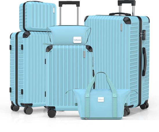 Valise VALLSERO LG2 - 6 pièces - Trolley - Set - Sac de voyage + Trousse de toilette - Serrure TSA - Avec roulettes - Bagage à main - Léger - Valise rigide ABS