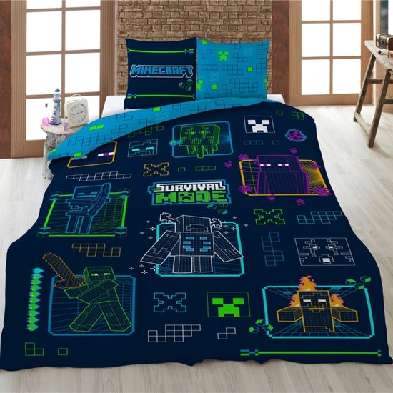 Minecraft Dekbedovertrek Survival Mode - 140 x 200 + 65 x 65 cm - Polyester — afbeelding 5