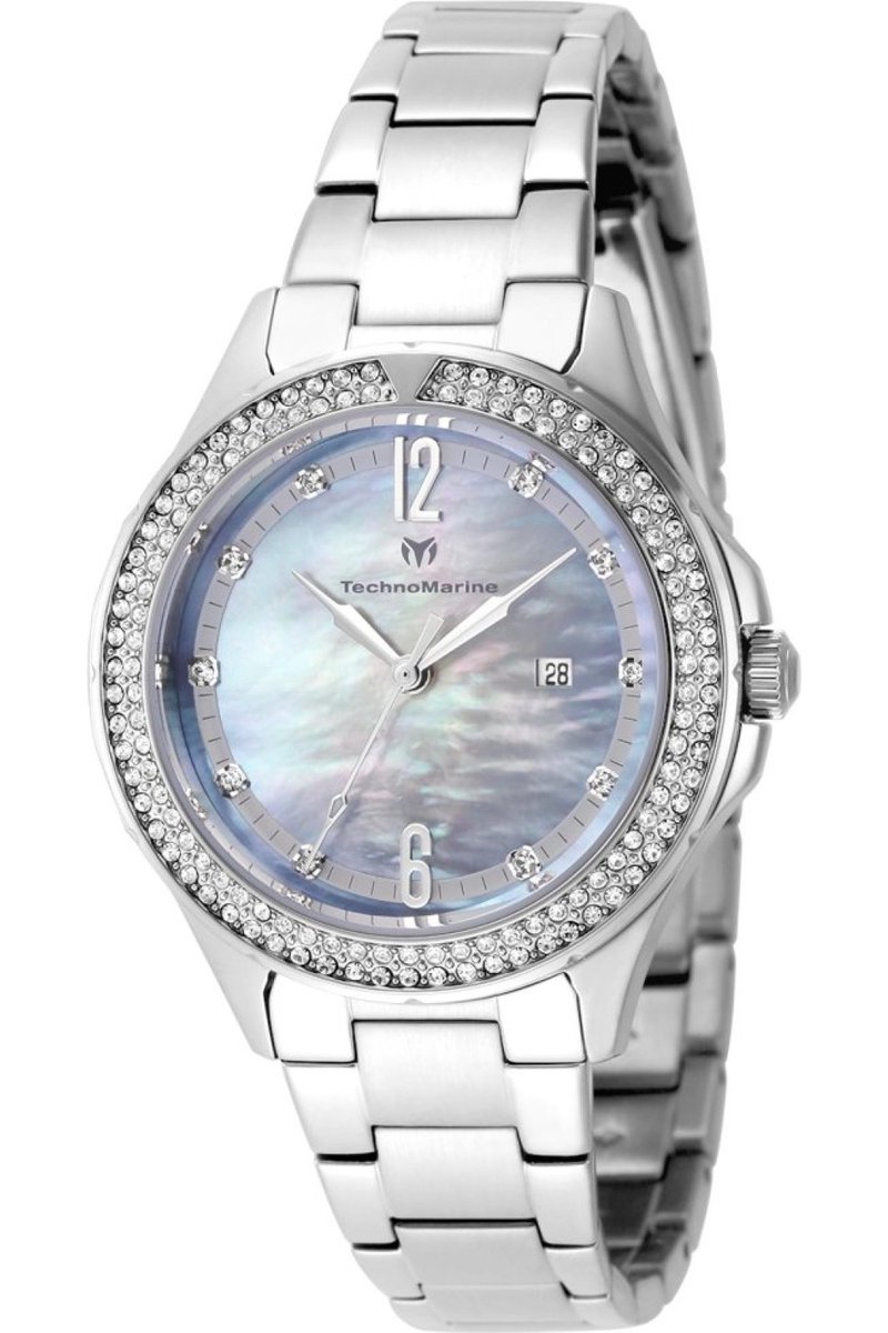 TechnoMarine LUNA - Tides TM-826007 Dames Horloge - Waterdicht - Analoog - Quartz Uurwerk - Roestvrij Staal met parelmoeren Wijzerplaat - 33mm