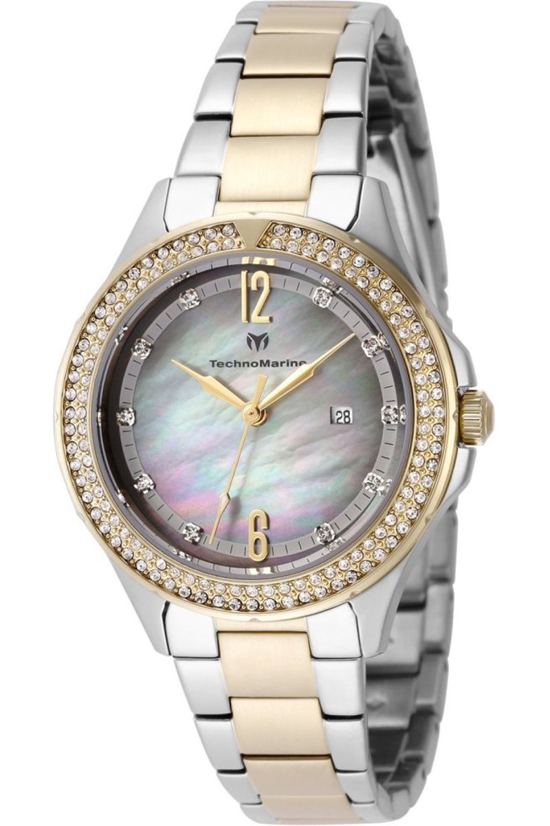 TechnoMarine LUNA - Tides TM-826011 Dames Horloge - Waterdicht - Analoog - Quartz Uurwerk - Roestvrij Staal met parelmoeren Wijzerplaat - 33mm
