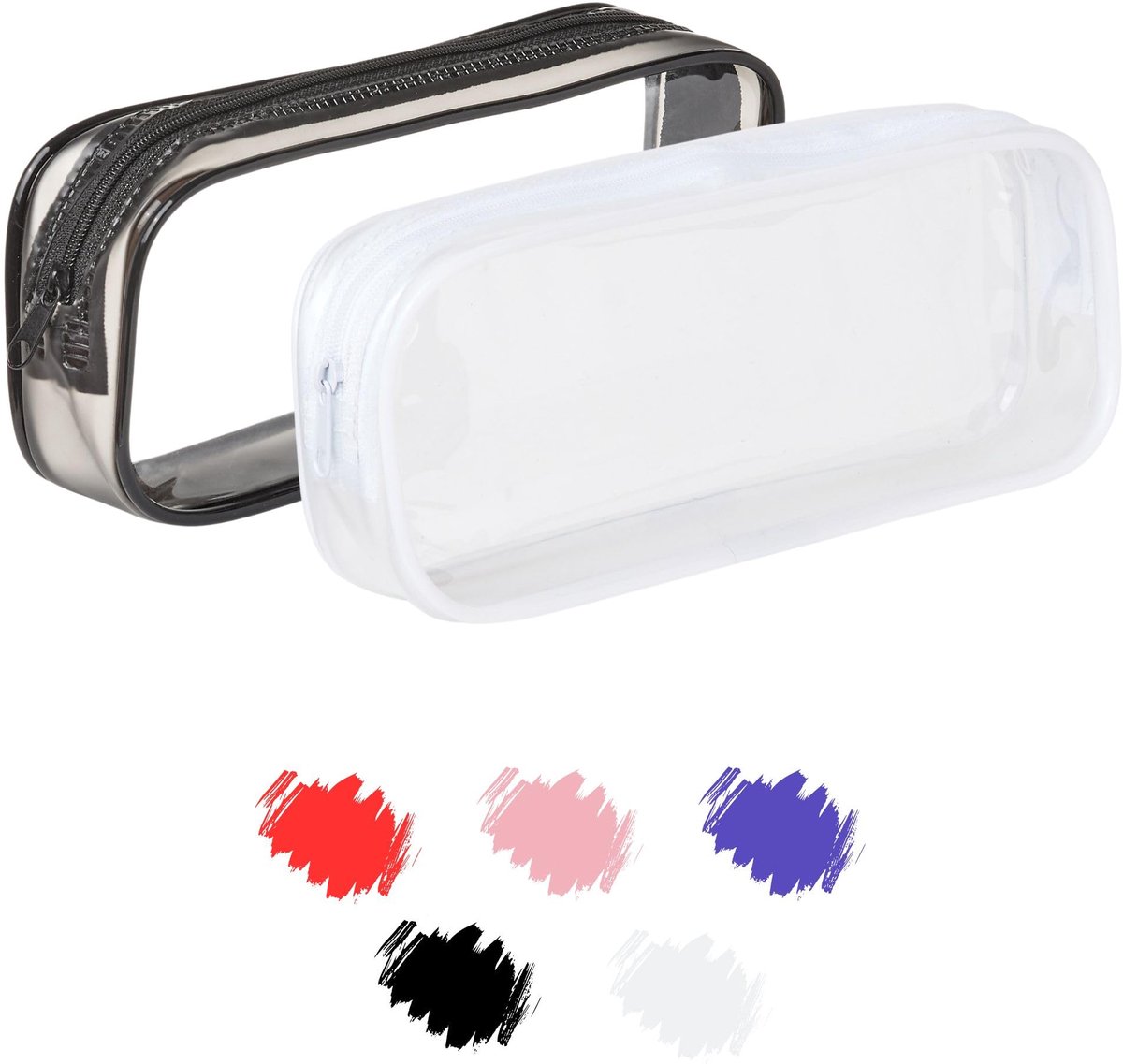 2 Stuks Transparant Rond Etui - PVC Pennenetui voor School, Kantoor & Make-up - Wit & Zwart