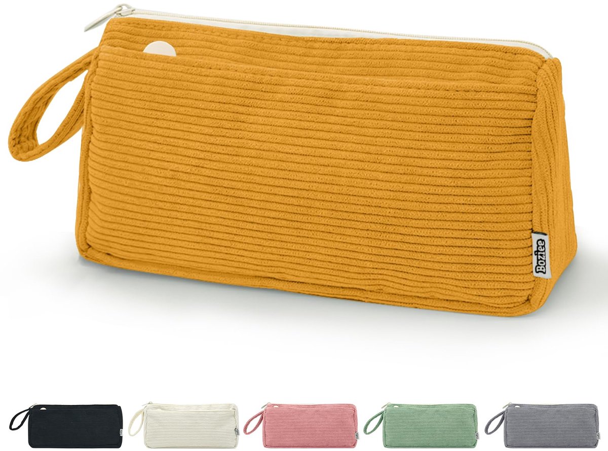 Corduroy Pennenetui - Grote Capaciteit Organizer voor School, Kantoor & Tieners - Kurkuma