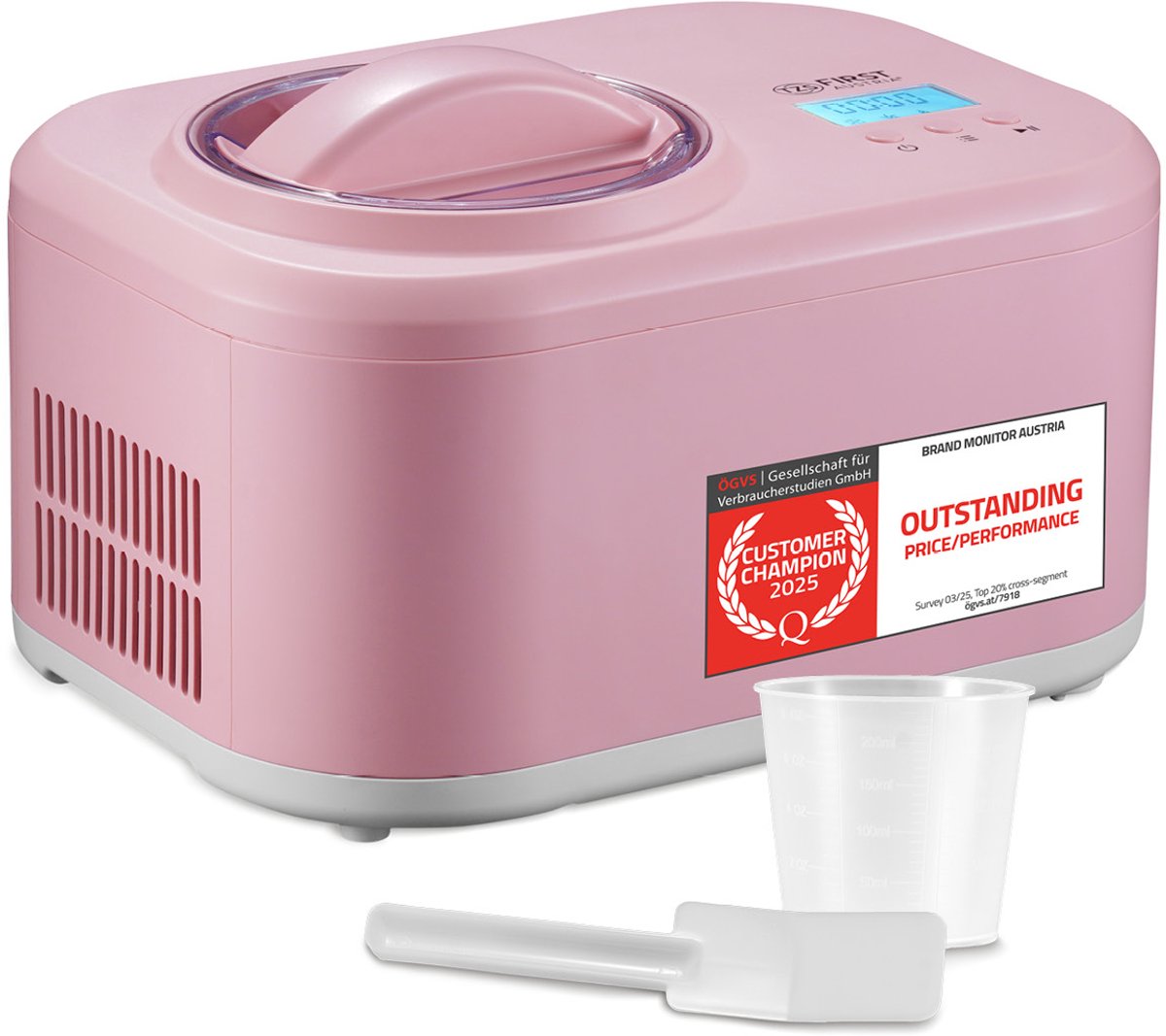 TZS First Austria IJsmachine – Zelfvriezende Ice Cream Maker met Compressor – 1L – Roos