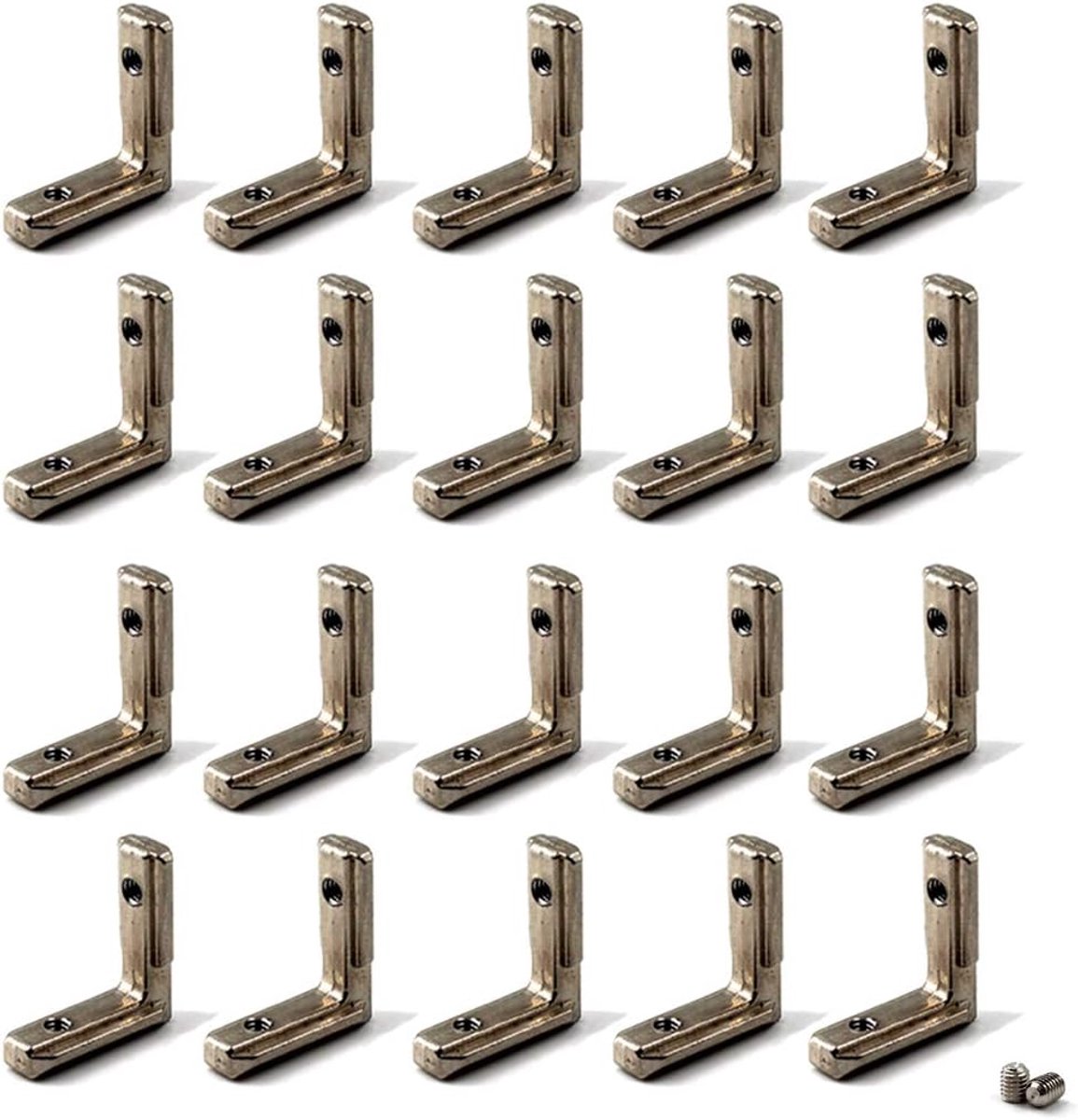 Hoekverbinding L-vorm - Bevestigingsbeugel profiel - Aluminium profiel monteren - Vernikkelde zinklegering - 20 stuks - Zilver