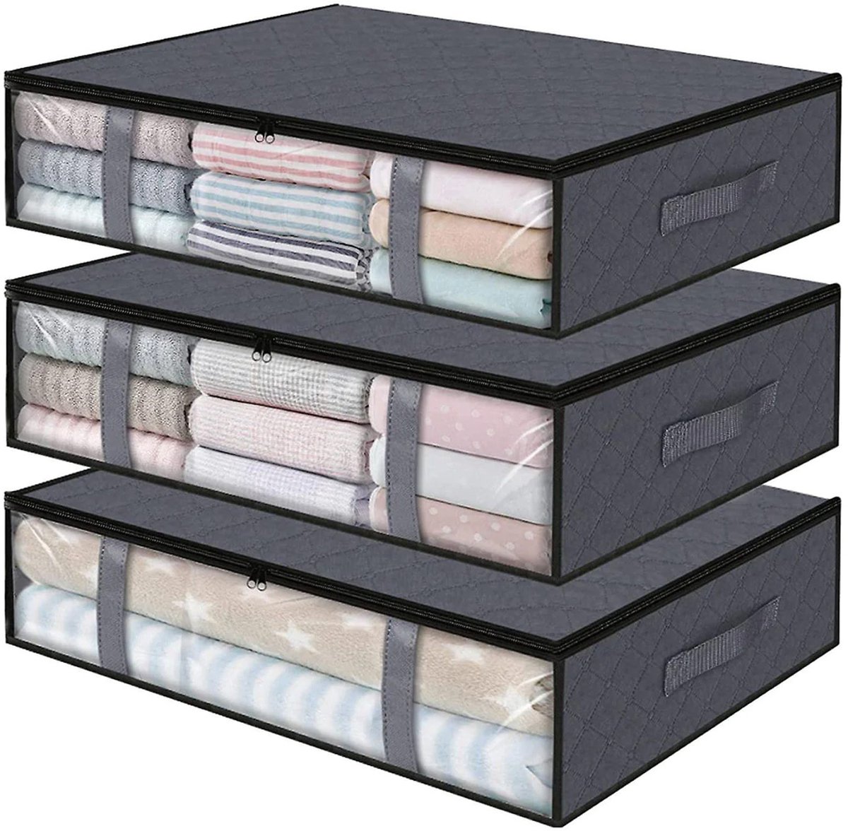 Onderbedcommode met deksel, opbergbox voor onder het bed, 15 cm hoog