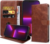 Geschikt voor iPhone 13 Pro Max Telefoonhoesje Kunstleer met Magnetisch lipje en Pasjeshouder Book Case met Klepje - Donkerbruin - Smartphonica geschikt voor iPhone 13 Pro Max
