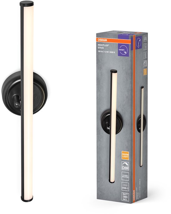 OSRAM Nightlux LED-lamp Stick zwart, 3000 K, dimbaar met Touch-DIM, USB-batterij en magneetplaat, voor kasten, planken, gangen of kinderkamers van Merkloos — afbeelding 2
