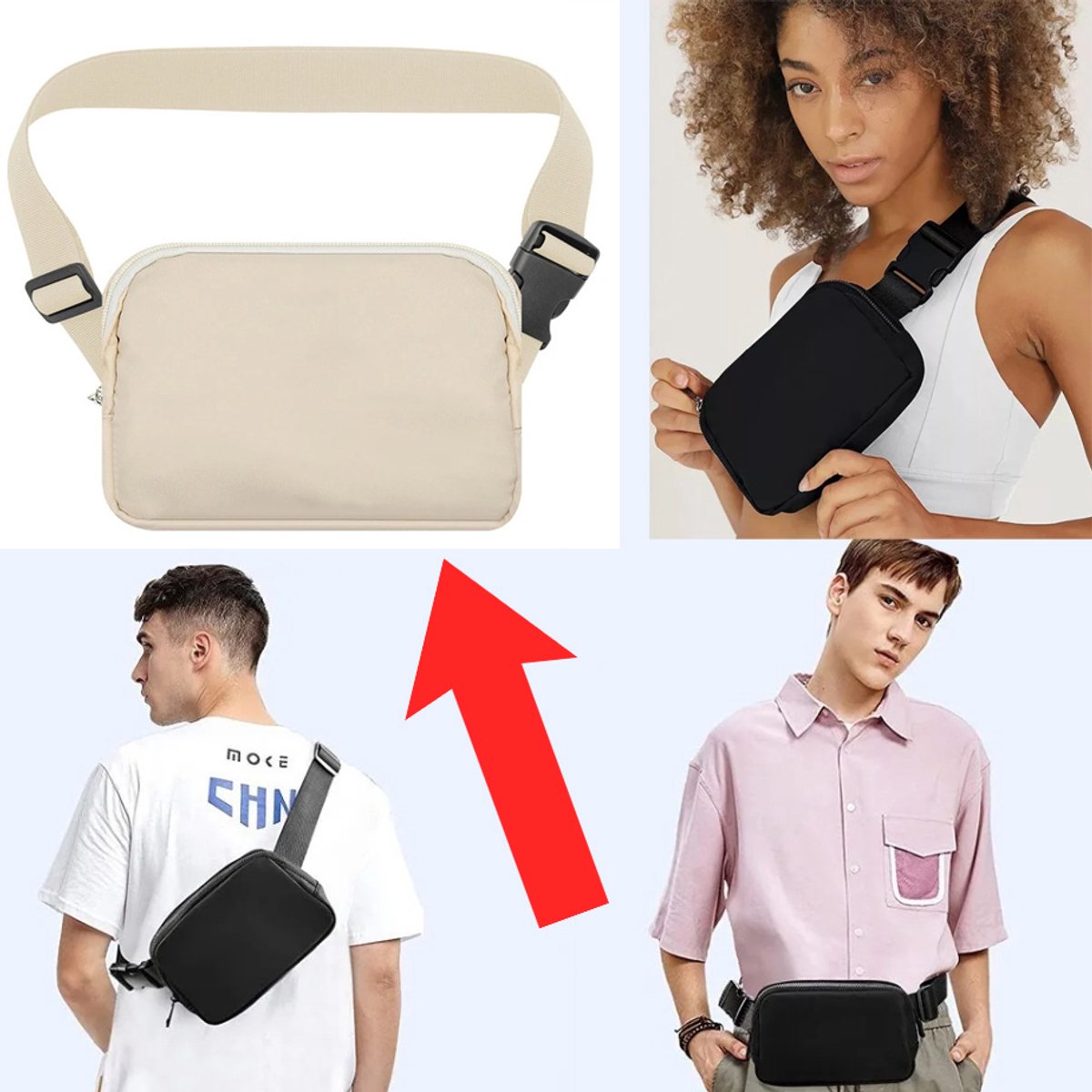 Actie4you® - Heuptas - Fanny Pack – Unisex - Buideltas - Schoudertas - Heuptasje Dames en Heren - Voor Al Uw Stijlvolle Outfits - Ivoor Wit