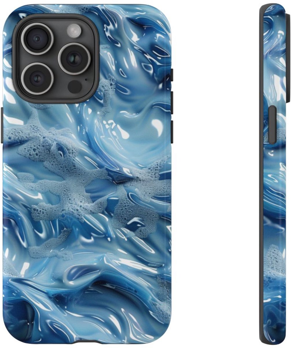 Blauw Abstract Golvend Patroon – Telefoonhoesje Geschikt voor iPhone 15 Pro Max